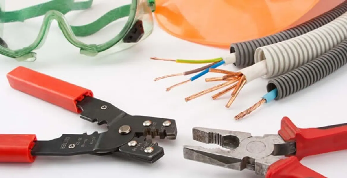 Electrical wiring repair with professional tools and safety equipment in Macungie, PA
